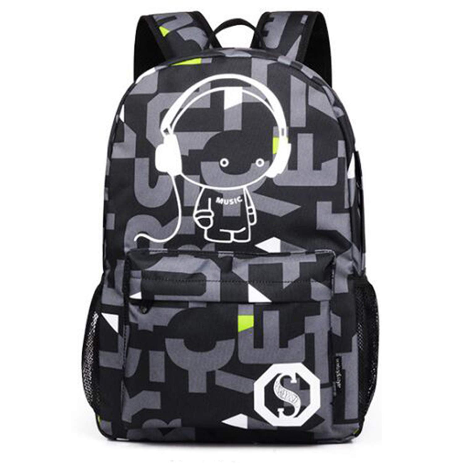 MYMM Luminous Casual Backpack, Noctilucence Colorful Canvas Laptop Bag, Shoulder Bag, School Cute rucksack, Canvas Schoolbag, Work Bag, Casual Bag (Black letters)