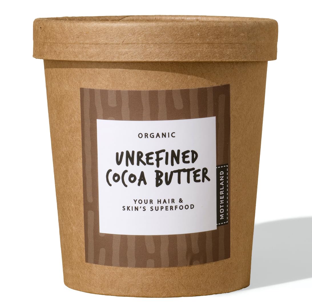Motherland Organics Unrefined African Cocoa Butter Moisturiser for Body & Face, Pure Raw Cacao Skin Food Used to Make Lip Balm & Lotion 200G