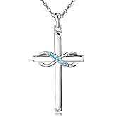 AmorAime 925 Sterling Silver Cross Necklace for Women Infinity Necklace 14K Rose Gold Plated Necklaces