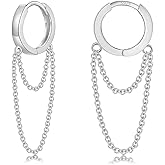 CERSLIMO Small Huggie Hoop Earrings for Women, 14K Gold Plated Sterling Silver Post Chain Hoops Hypoallergenic Dangle Drop Earrings