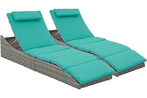 Soleil Jardin Folding Pool Lounge Chair Set of 2 Outdoor Adjustable Chaise Lounge Chair, Fully Assembled, Patio Reclining Sun Lounger, Turquoise