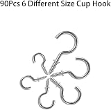 Homkeen 90 Pcs Screw-in Hooks 6 Sizes Cup Hooks Ceiling Hook Kit for Kitchen view 4