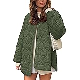 Flygo Women's Oversized Quilted Lightweight Jacket Button Down Puffer Padded Outerwear with Pocket