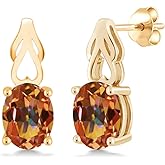 Gem Stone King 9X7MM Oval Gemstone Birthstone Drop Dangle Earrings For Women | 18K Yellow Gold Plated Silver | Fine Jewelry Gifts for Her Mom Women Wife