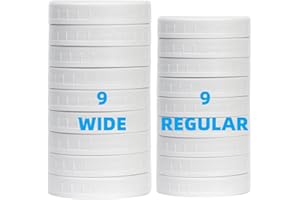 Jumterlee 18 Pack White Plastic Mason Jar Lids with Silicone Rings, 9 Wide Mouth & 9 Regular Mouth Mason Jar Lids,Plastic Canning Lids, Fit Ball,Kerr and More (White)