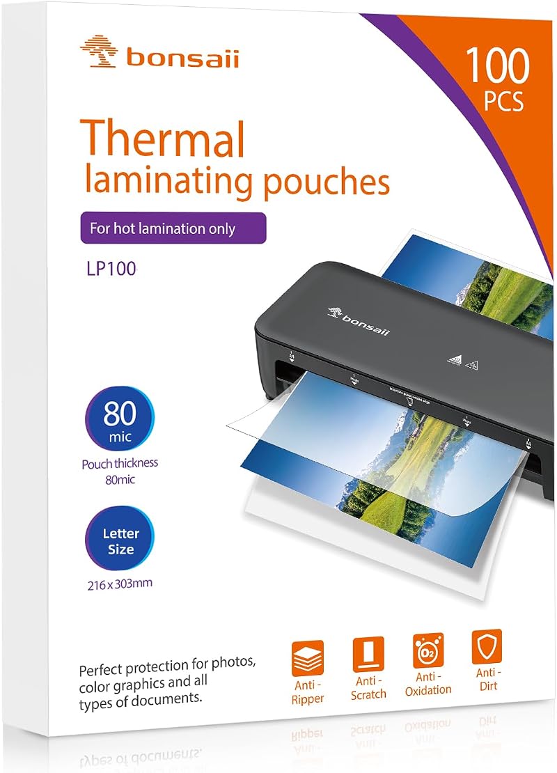 Bonsaii A4 Laminating Pouches 100 Sheets 160 Micron Glossy Clear LP100-A4