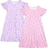 ICOSY 2PCS Girls Nightgowns Toddler Girl Pajamas Flutter Short Sleeve Princess Dress Sleepwear for Girls