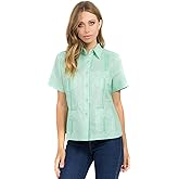 Women's Traditional Guayabera Shirt Premium 100% Linen Short Sleeve XS-3X