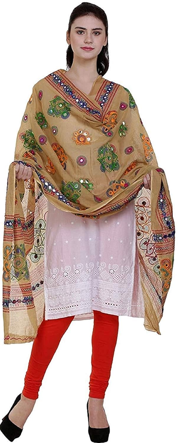 white many women's kutch work cotton dupatta chakachak