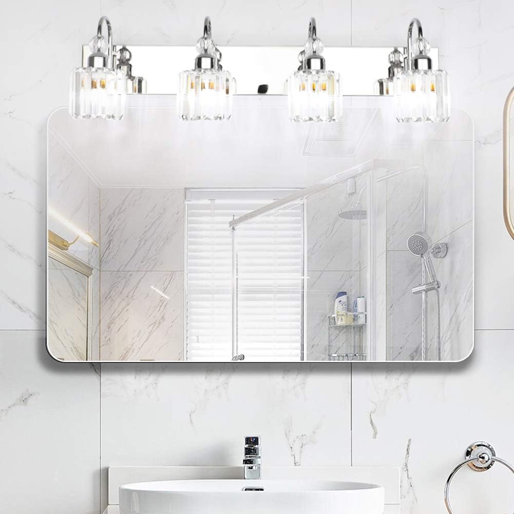 Ralbay Modern LED Crystal Bathroom Vanity Lights 4-Lights Stainless Steel Crystal Vanity Lights Over Mirror Modern Crystal Bathroom Vanity Lighting Fixtures - - 