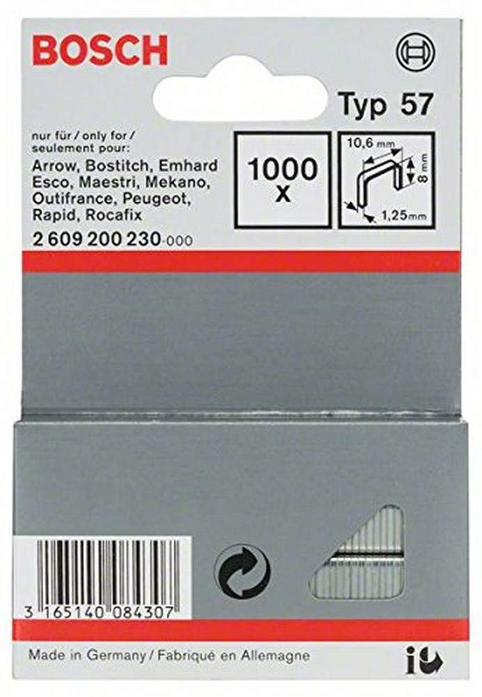 Bosch Accessories 1000 x Flat Wire Clips Type 57 (Natural Materials, Coating Fabric, 10.6 x 1.25 x 8 mm, Stapler Accessories)