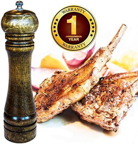 Culinerro – the Best Wooden Salt and Pepper mill, a solid kitchen pepper mill with a strong ceramic grinder – 8-inch wood pepper mill - Easily Refilled and Interchangeable for Long Term Use