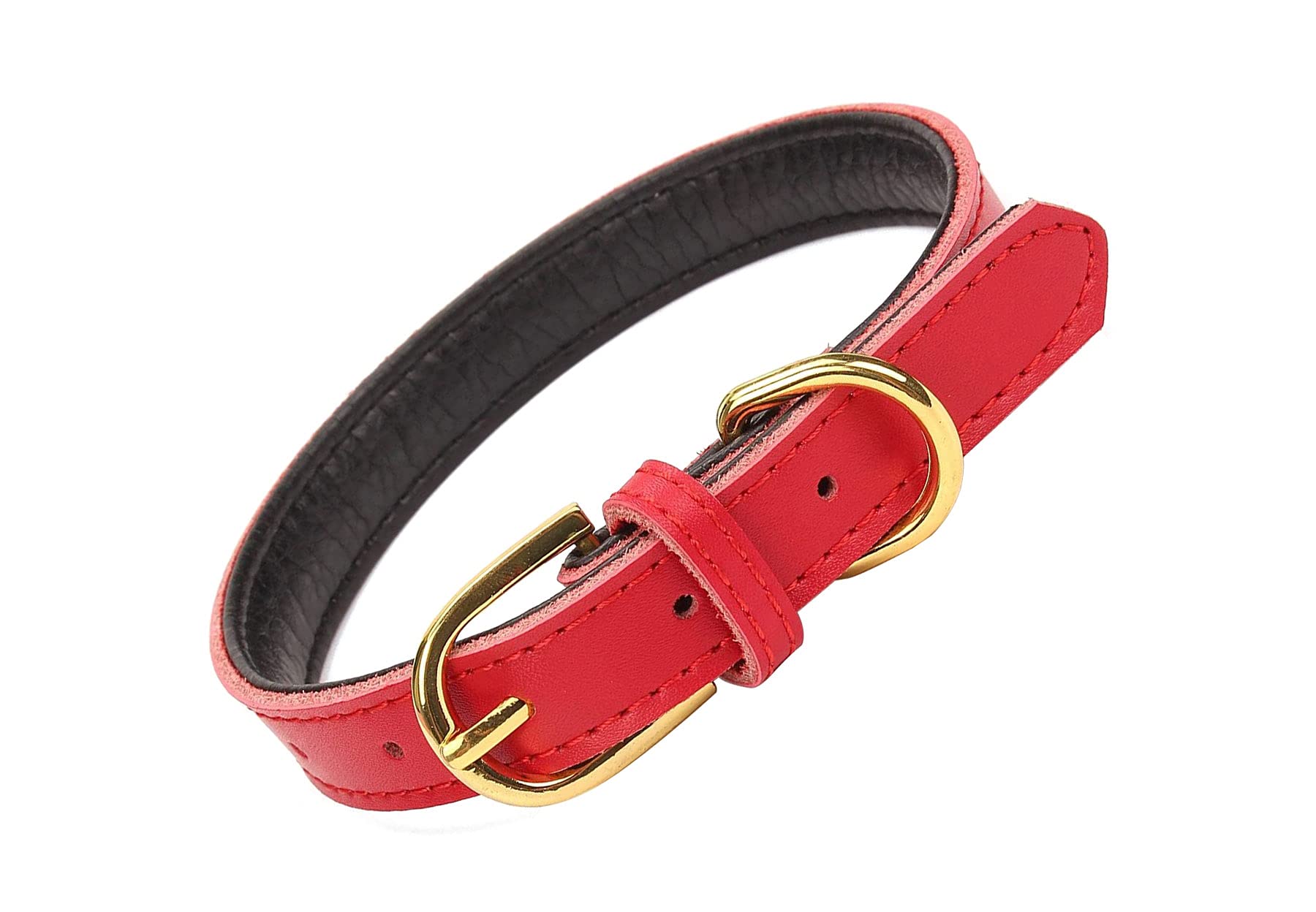 Kuivoo Genuine leather dog collar for Puppy Small Medium Large Dogs, Adjustable Soft Padded pet Collars with D Ring,Red (Medium)