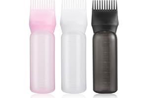 Pimoys Root Comb Applicator Bottle Oil Applicator for Hair Dye, Hair Oiling Bottle Brush with Graduated Scale (3 Pack, 6 Ounce)