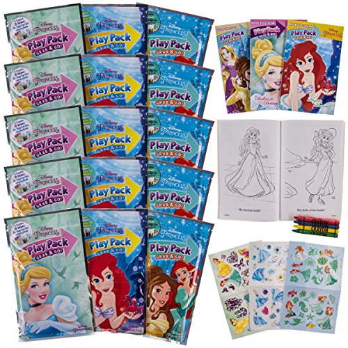 Set Of 15 Princess Play Packs Fun Party Favors Coloring Book Crayons Stickers