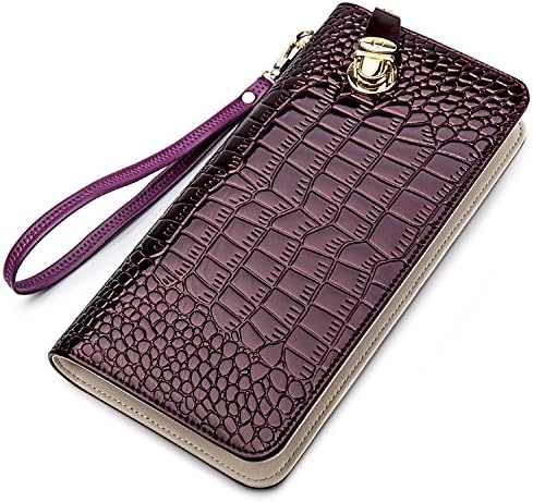 ZOOLER GLOBAL Women's Genuine Leather Clutch Wallets Wristlet Organizer Purse with Large Space Card Hold Zipper Pocket Red