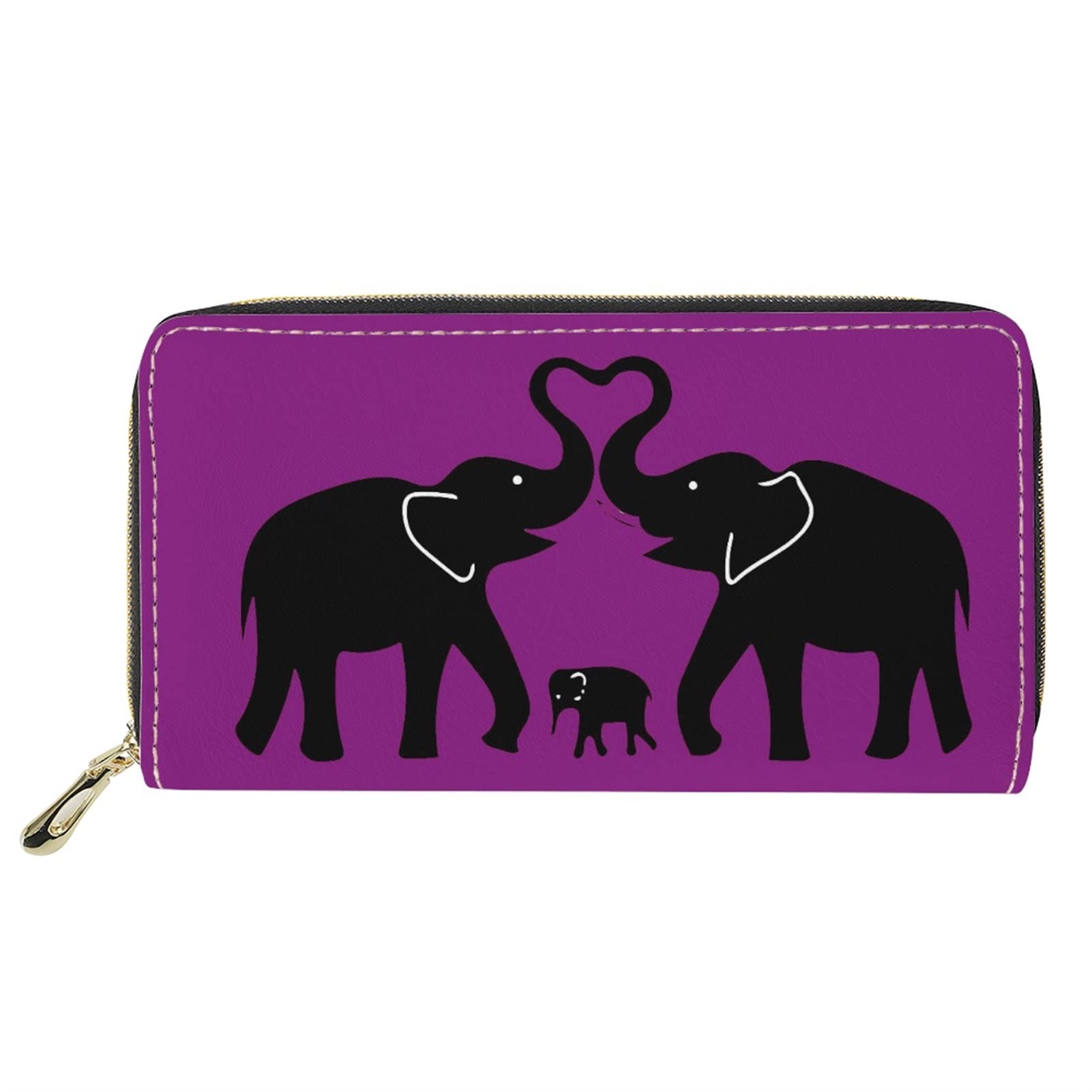 Dolyues Black Family Elephant Printed Women Zipper Long Pu Leather Wallet with Coin Pocket for Ladies,Credit Card Cash Clutch Purse(Purple)