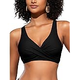 SHEKINI Women's Bikini Top Crossover V-Neck Pleated Backless Adjustable Push Up Beachwear