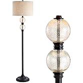 JONATHAN Y January 60" Glass Metal Floor Lamp, Oil Rubbed Bronze | Traditional Tall Standing, Mercury Orb Accents, Grey Linen Drum Shade, Foot Switch, LED Bulb Included