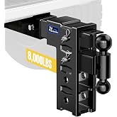 Adjustable Tow Hitch Fits 2.5" Receiver, Trailer Hitch with 9" Drop/Rise, Dual Ball Mount (2-5/16" &amp; 2"), 8,000 lbs Towing Capacity, Drop Hitch for Trucks with Pintle Lock &amp;Hitch Pin Lock
