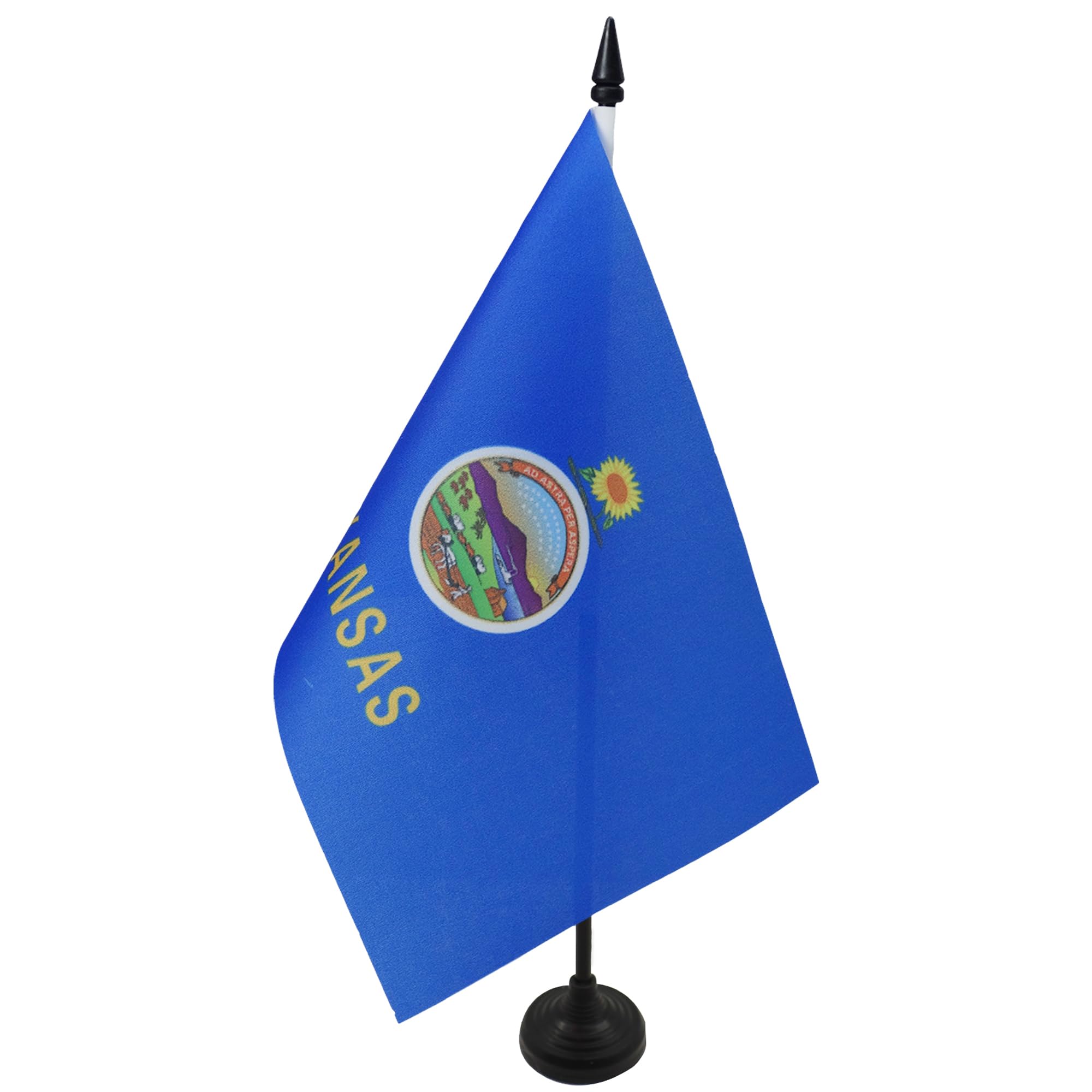 AZ FLAG Kansas Table Flag 5'' x 8'' - US state of Kansas Office Decoration 100% Polyester 21 x 14 cm - Mini Desk Flag with Pole and Black Plastic Base