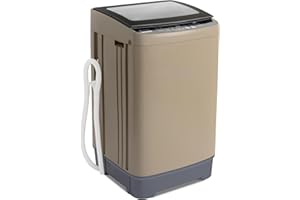 Fox Shack Compact Automatic Washing Machine, Portable Washer, Glass Lid, 17.7 Lbs Capacity Laundry, 10 Programs, LED Display, 8 Water Levels Lavadora for Apartment RV Dorm, Gold