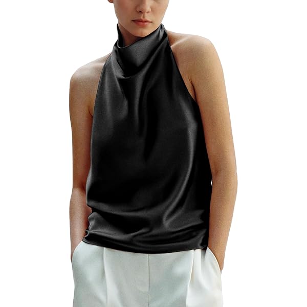 MakeMeChic Women's Summer Satin Silk Backless Halter Tank Tops