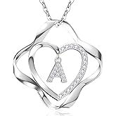 RIVIKO Valentines Day Gifts for Her-Love Knot Initial Necklace,925 Sterling Silver Letter Pendant Necklaces,Personalized Alphabet Jewelry Christmas Birthday Gifts for Women Wife Mom Friend