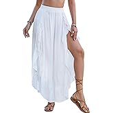 Bsubseach Swim Cover Up Pants for Women Ruffle High Slit Beach Pants Wide Leg Bathing Suit Coverup