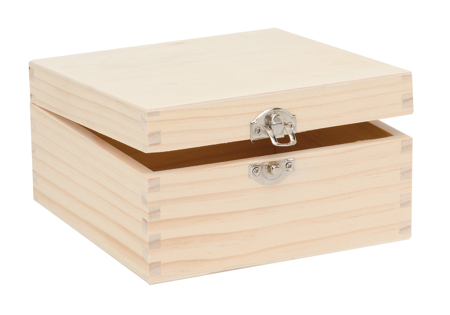 Glorex 6 1682 103 Wooden Box Square Pine Wood with Clasp Approx. 16 x 16 x 8.5 cm FSC Mix for Painting, Gluing or Decorating with the Pyrography Pen