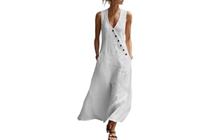 wadyob Women's 2026 Summer Tank Dresses Deep V Neck Button Sleeveless Beach Vacation Sundress Flowy Maxi Dress