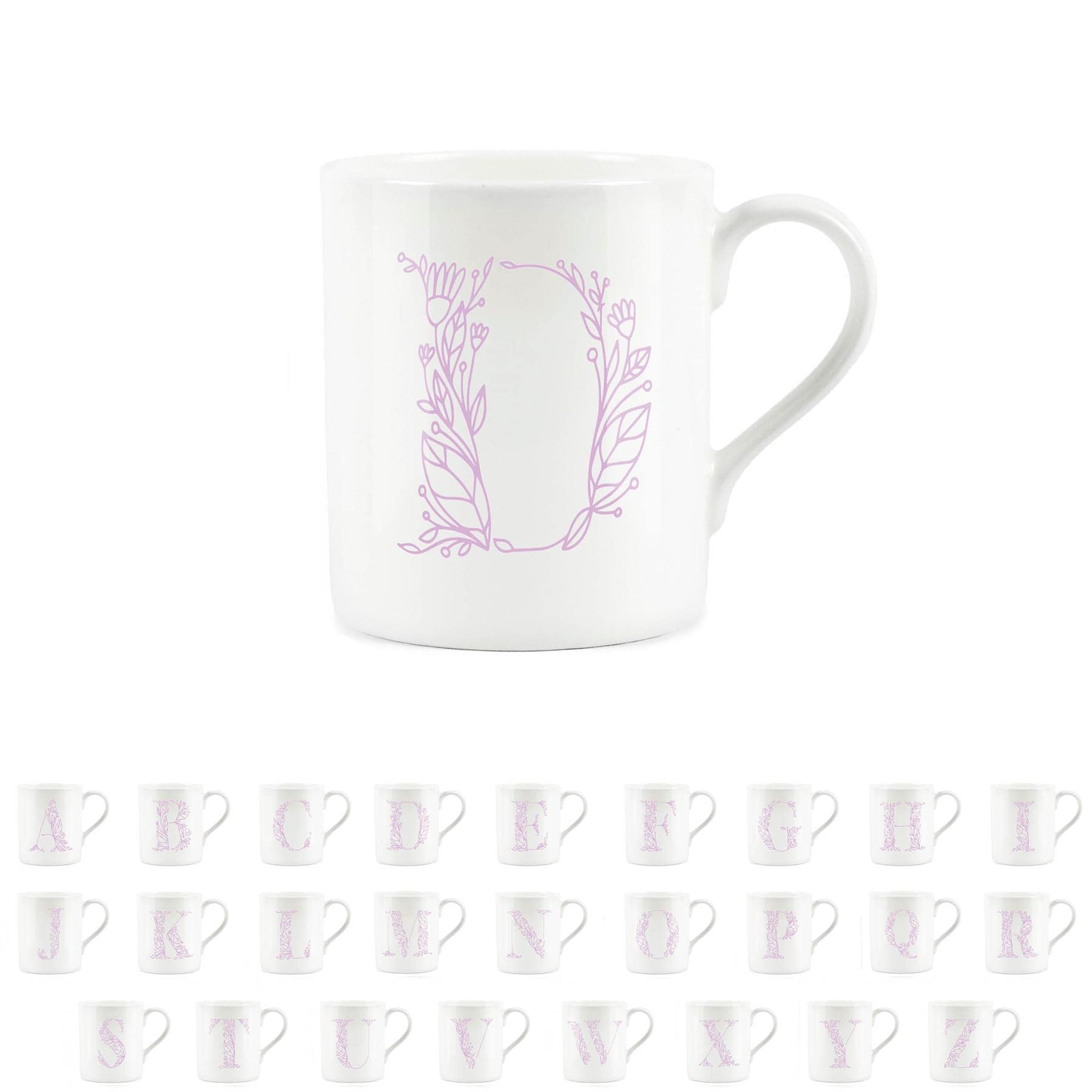 Purely Home Floral Pink Letter D Mug - Fine Bone China Small Coffee Tea Mug Present Personalised Initial Gift