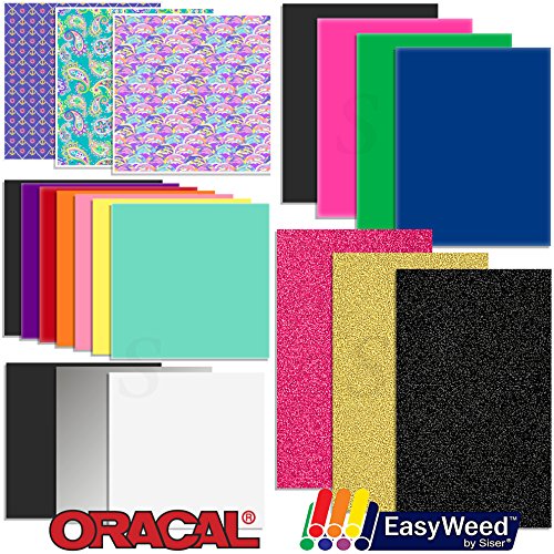 Oracal Vinyl and Siser EasyWeed Heat Transfer - Starter Sample Pack - 20 Sheets