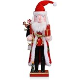 15 Inch Wooden Santa Nutcracker, Christmas Decor with Gift Sack &amp; Lantern | Traditional Nutcracker for Tabletop, Shelf and Mantel Holiday Display, Festive Christmas Home Decoration