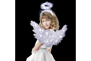 COSWEET Christmas LED Angel Wings and Halo, Light Up Angel Halo White Fairy Cupid Wings Gift for Girls Kids Adult Women Party Costume