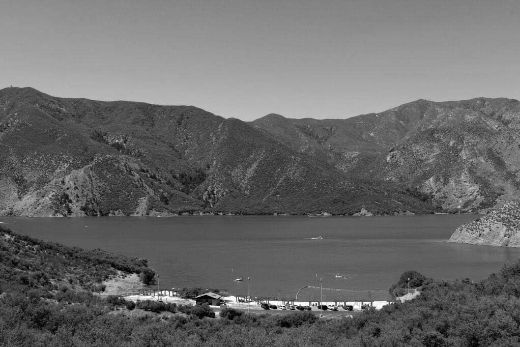 18 x 24 Black & White Canvas Wrapped Print of Pyramid Lake a Reservoir Formed by Pyramid Dam on Piru Creek in The Eastern San Emigdio Mountains Near Castaic Southern California e03 2012 Highsmith