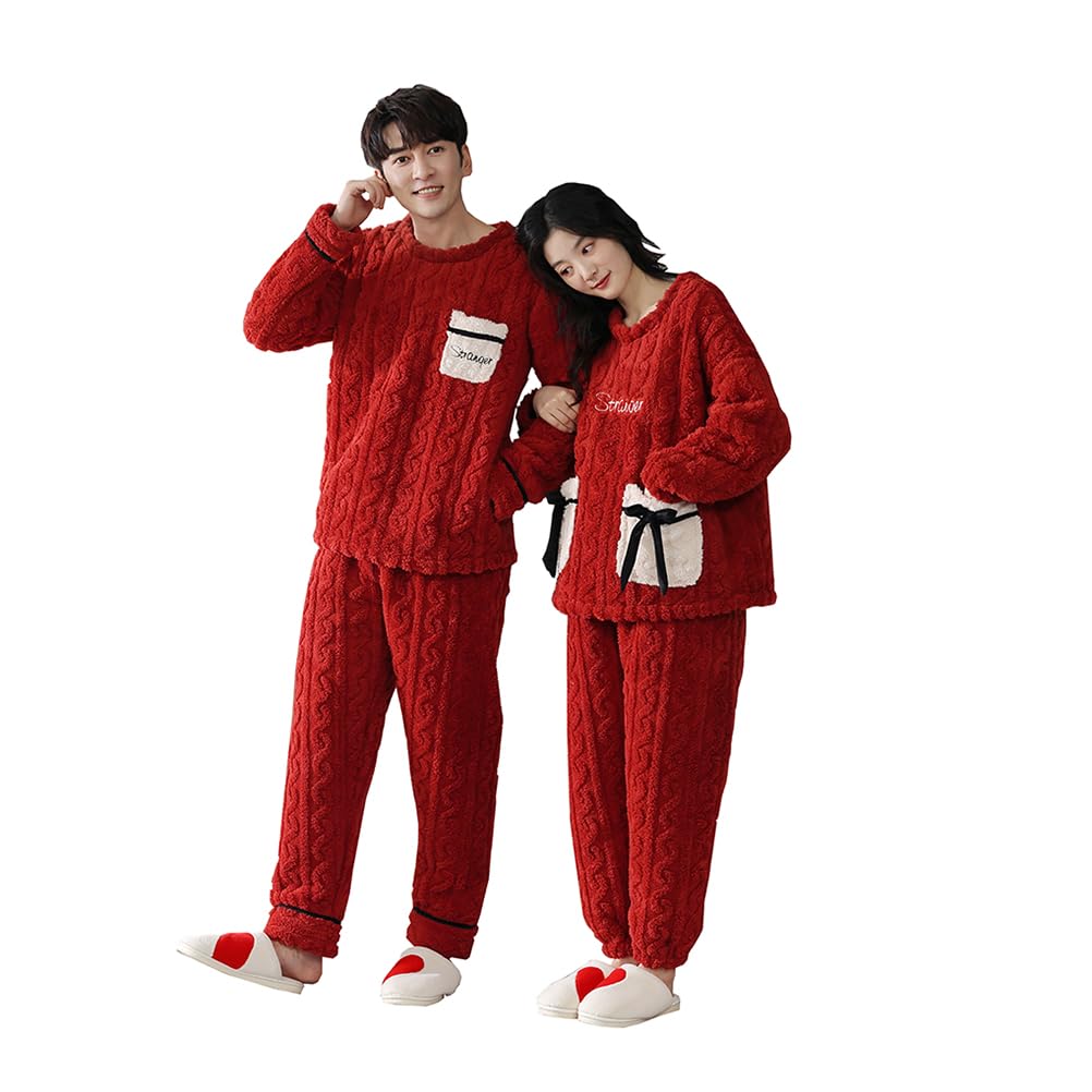 D.IIZOO Pair Pajamas, Couple, Women's, Men's, Fluffy, Room Wear, Winter Warm, Top and Bottom Set, Fall and Winter Room Wear, Matching Pajamas, Gift, Wedding Gift, Birthday, Gift, Christmas, Unisex
