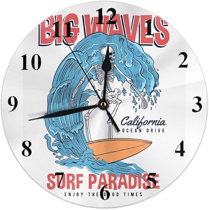 Reloj Esqueleto Ocean Skull in Beach Sea Waves con Word Surf Paradise