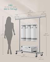 SONGMICS Clothes Rack on Wheels Heavy Duty 100 kg Extendable Rail 92-132 cm view 6