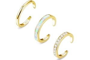 Thunaraz 3Pcs Gold Filled Toe Rings for Women Non Tarnish 14K Gold Filled Toe Ring Adjustable Opal Daisy CZ Dainty Toe Ring S