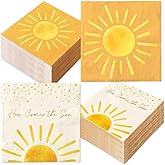 JarThenaAMCS 100Pcs Boho Sun Paper Napkin Double-Sided Disposable Sunshine Baby Shower Luncheon Napkin First Trip Around the Sun Party Napkins for Party Supplies Table Decor