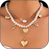 Gold Heart Necklace for Women Pearl Heart Bow Charm Necklace Chunky Heart Necklaces Layered Hearts Necklaces Trendy Jewelry Gifts for Women