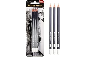 Brusarth 3pc Eraser Set - Fine Detail Eraser for Sketching, Charcoal Drawings & Colored Pencils