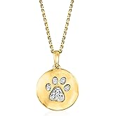Ross-Simons Diamond Paw Print Circle Pendant Necklace in 18kt Gold Over Sterling