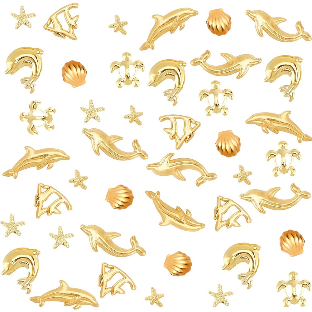 OLYCRAFT 120Pcs Ocean Themed Resin Fillers Alloy Resin Filling Crafts 8 Styles Nail Art Decoration Accessories for Jewelry Making - Golden