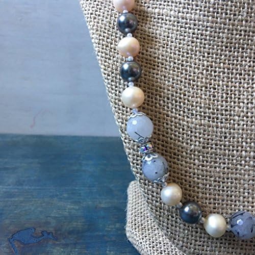 Freshwater Pearl And Quartz Beaded Necklace With Swarovski Accents And Magnetic Closure, Swarovski Necklace With Pearls And Quartz