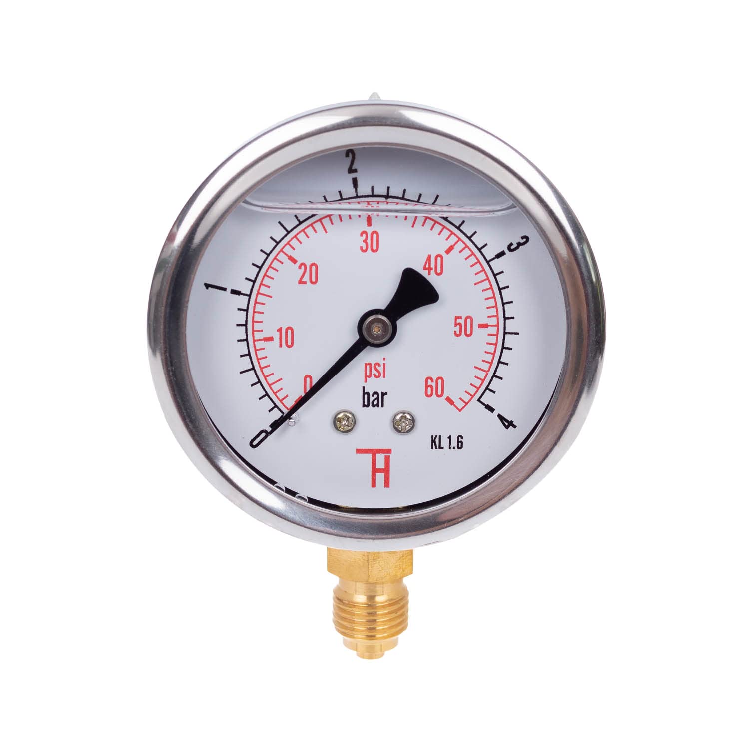 THERMIS Pressure Gauge 304G 1/4 Connection from Bottom 0-4 bar / 0-60 psi, Shock resistant
