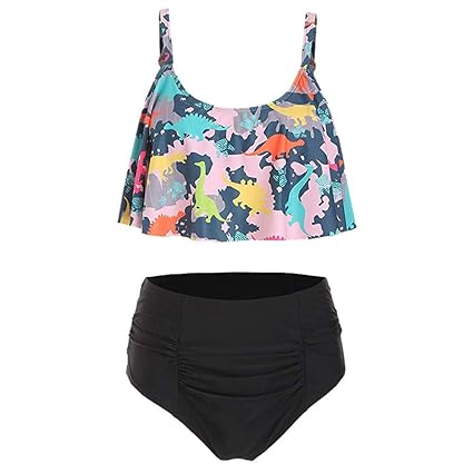 Zegeey Damen Badeanzug Bademode RüSchen Hals HäNgen Bikini Sets Zweiteilige Push Up High Waist Strandkleidung Mit Drucken