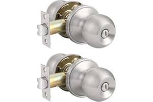 Probrico Satin Nickel Privacy Door Handles with Round Ball Door Knob, Keyless Indoor Door Knob Bedroom Bathroom Door Lock,2Pa