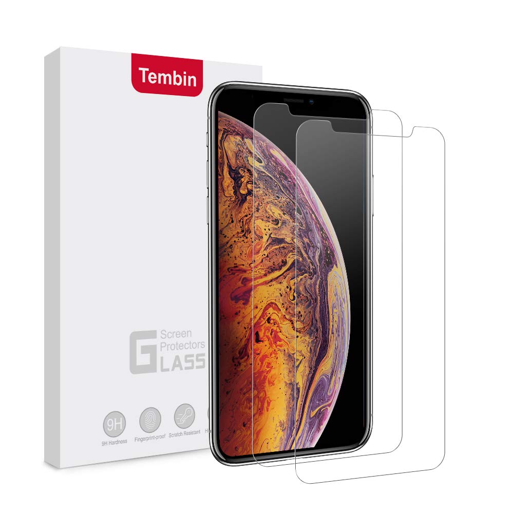 Tembin 2 Pack Clear Tempered Glass Screen Protector for iPhone X Case Friendly 9H Hardness Anti-Oil/Scratch/Fingerprint Screen Film for Apple iPhone X/10